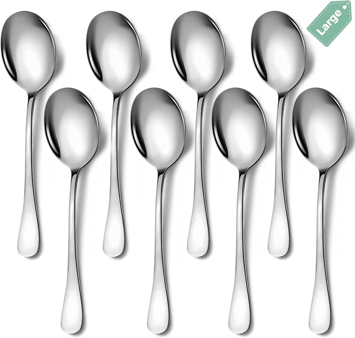 Stainless Steel Serving Spoons Set - 8 Large Spoons for Parties/Kitchen/Buffet, Dishwasher Safe, 10-Inch