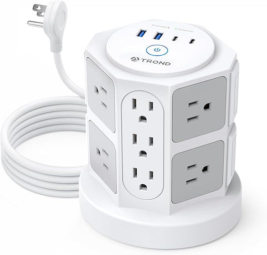 TROND Tower Surge Protector Power Strip with 14 Widely Spaced Outlets, 4 USB Ports(2 USB C), 2100J Surge Protection, 6 Feet Extension Cord with Multiple Outlets, Office Desk Supplies, Dorm Essentials