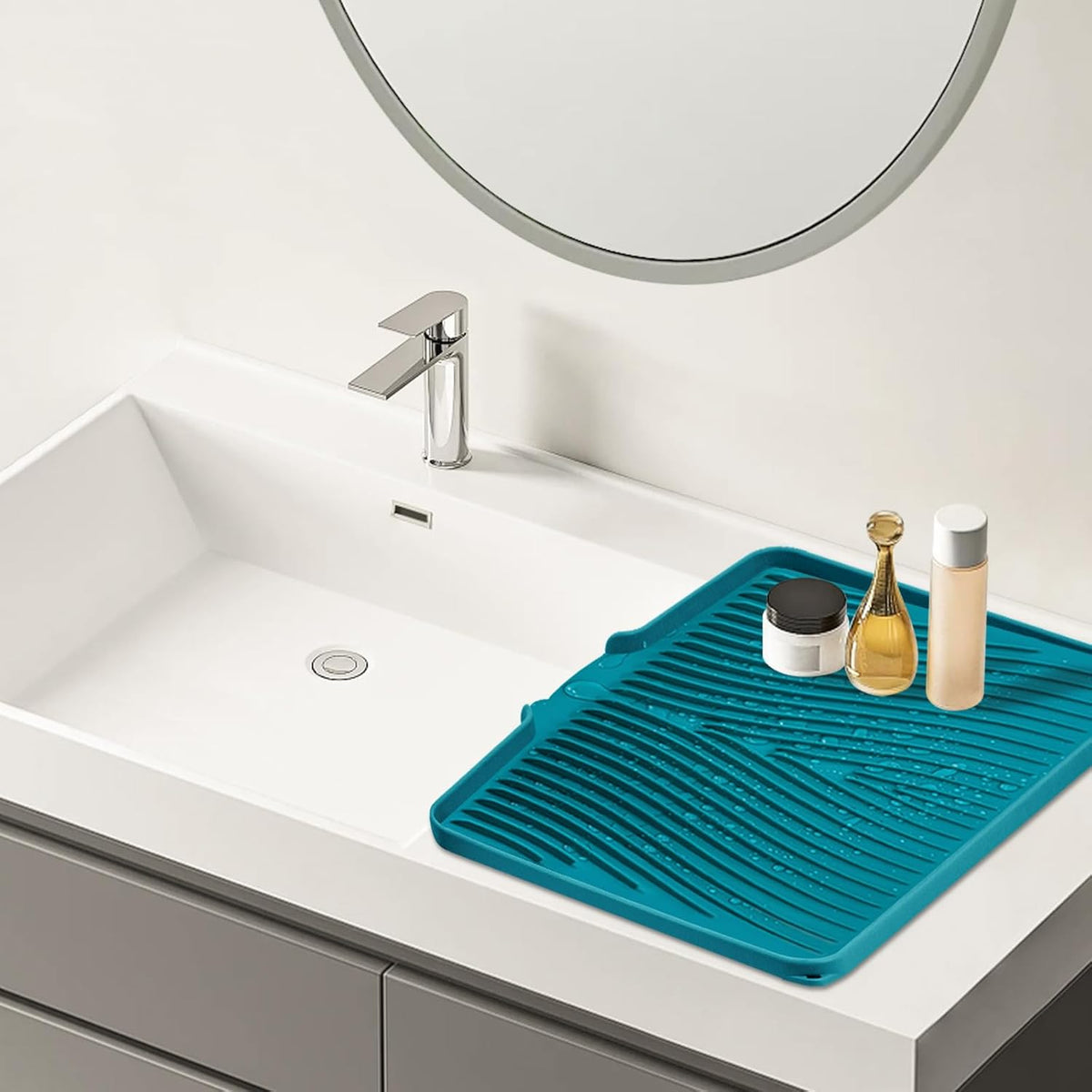 Silicone Dish Drying Mat, Stone Drying Mat for Kitchen Counter with Built-In Drain, Non-Slip Drain Pad with Built-in Drain, Heat Resistant Stone Drying Mat, 1Pcs 19.7" x 17", Green