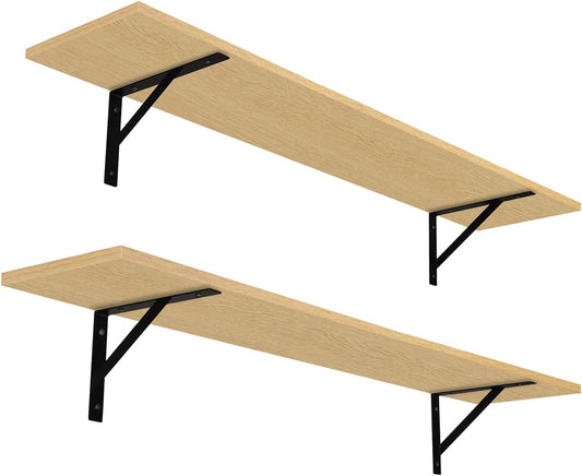 DINZI LVJ Long Wall Shelves, 47.3Inch Wall Mounted Shelves Set of 2, Extra Large Storage Ledges with Sturdy Metal Brackets for Living Room, Bathroom, Bedroom, Kitchen, Natural