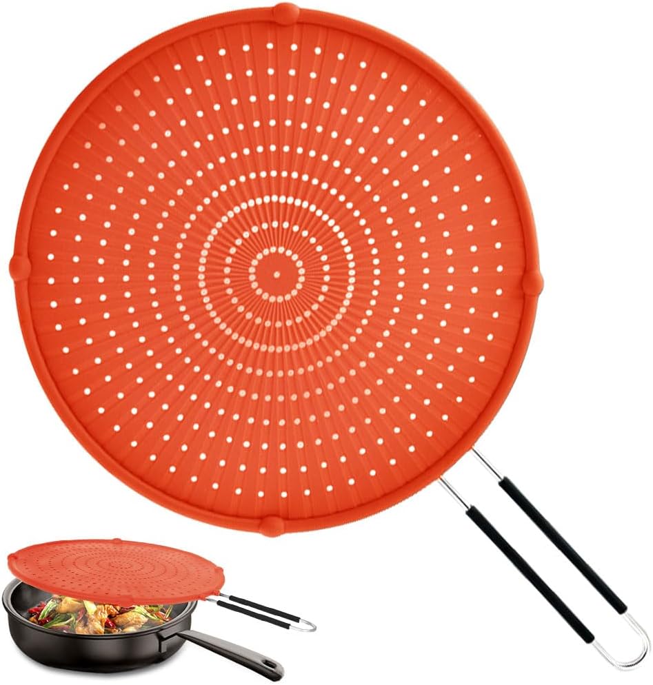 Splatter Screen for Frying Pan, Grease Splatter Guard, Heat-Resistant Splatter Guards for Frying, Silicone Splatter Guard for Everyday Cooking, Dishwasher Safe, Red （16in×12in×0.5in）