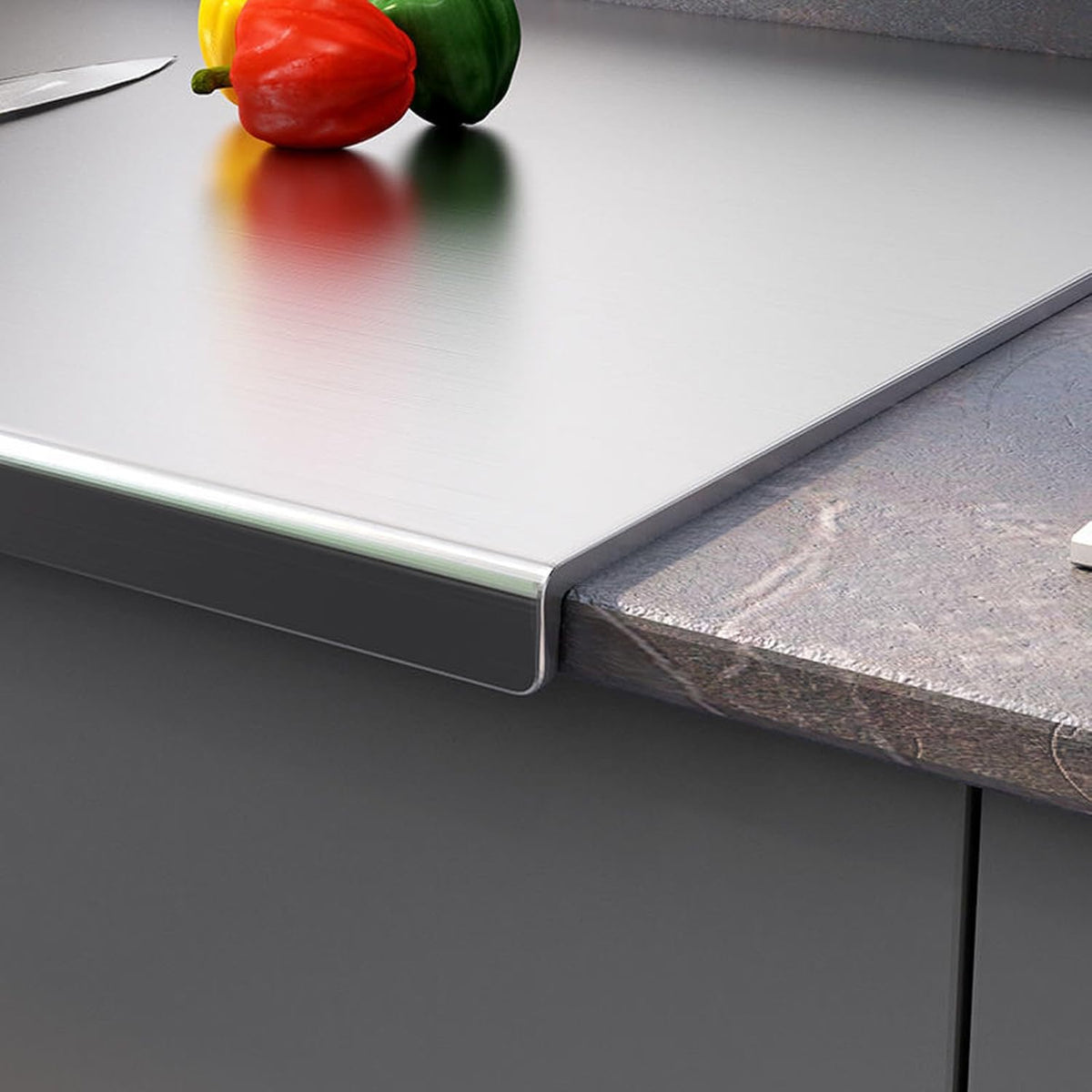 Stainless Steel Cutting Boards with Lip for Kitchen,Chopping Boards for Countertop,Large Metal Cutting Board over Sink Suitable for Meat,Fruits,Vegetables,Bread,Noodle,and Pizza. (15.7"*11.8")