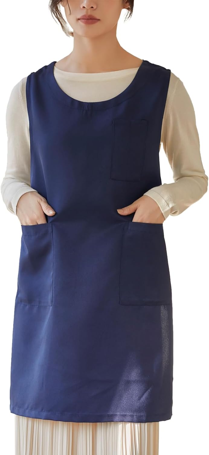 Women Cobbler Apron Japanese Style Aprons with 3 Pockets for Work Chef Kitchen