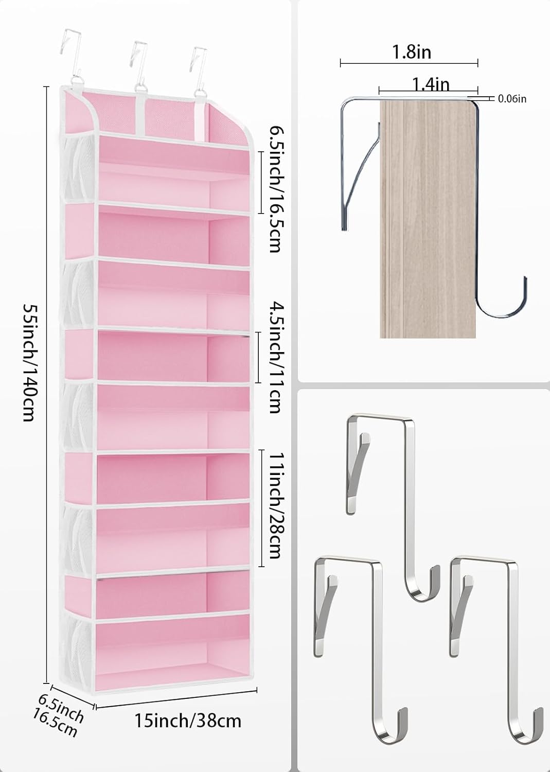 1 Pack Over The Door Storage Organizer with 5 Pockets 10 Mesh Pockets, 44 lbs Weight Capacity Door Hanging Organizers and Storage for Bedroom,Bathroom,Nursery,Kidroom,Babyroom