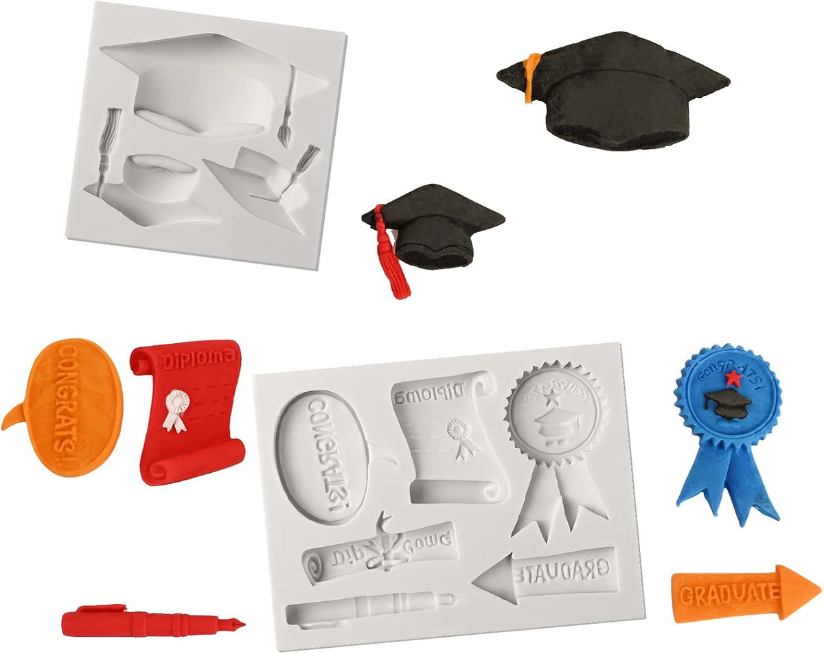 Sakolla Graduation Fondant Molds Silicone Doctoral Cap Diploma Chocolate Candy Molds Congrats Grad Congratulations Mould Cake Toppers Party Decorations for 2025 Graduation Celebration