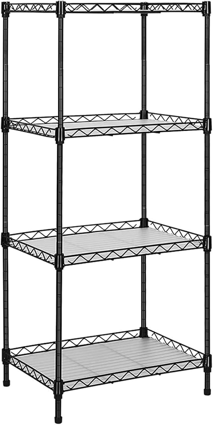 Best 4-Tier Wire Shelving - Black - Heavy Duty Shelf - Kitchen Storage Shelves, Wire Shelving Unit with Baskets Storage Rack Corner Shelf Shelving Adjustable Storage Shelf, 11.8" D x 15.7" W x 47" H