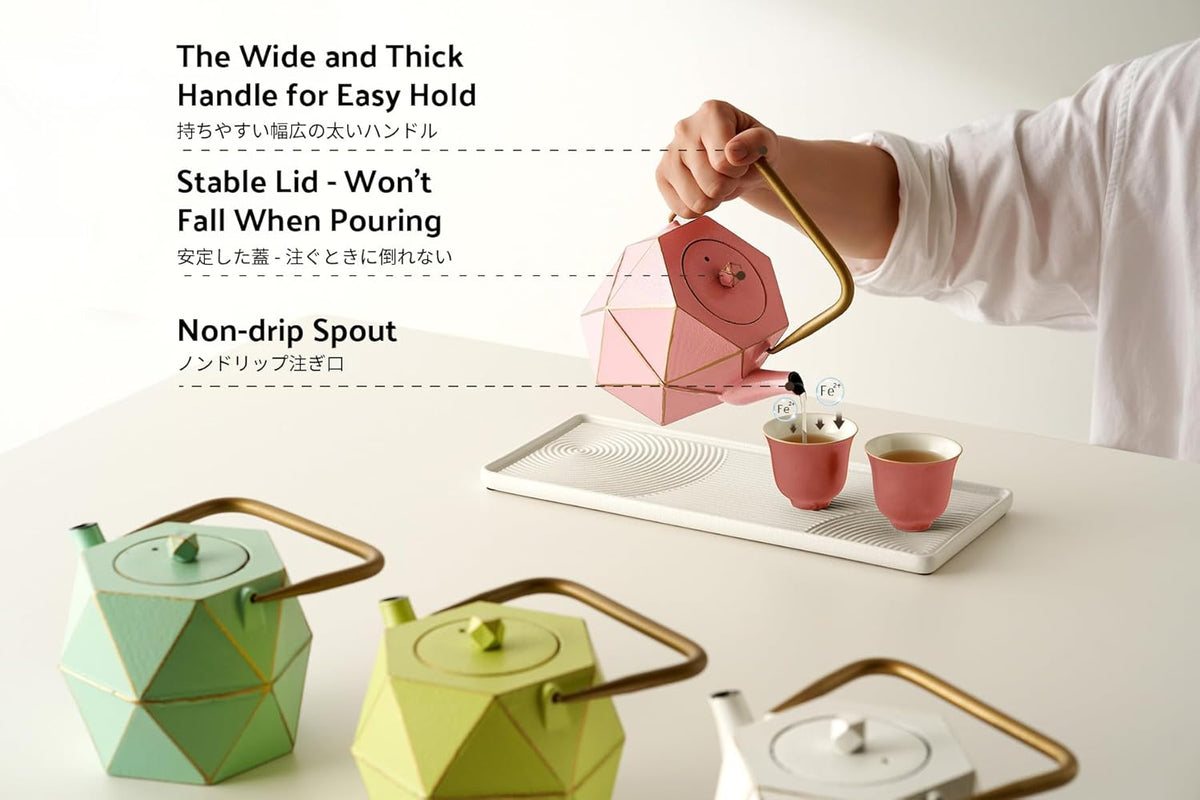 Toptier Cast Iron Teapot, Stovetop Safe Japanese Cast Iron Tea Kettle, Diamond Design Tea Pot with Removable Infuser for Loose Tea, 30 Ounce (900 ml), Pink