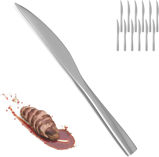 Dinner Knives,12 Piece Dinner knife Set,18/10 Stainless Steel Silverware Set Dinner Knife For Home,Kitchen,Restaurant and Hotel,Mirror Polished& Dishwasher Safe