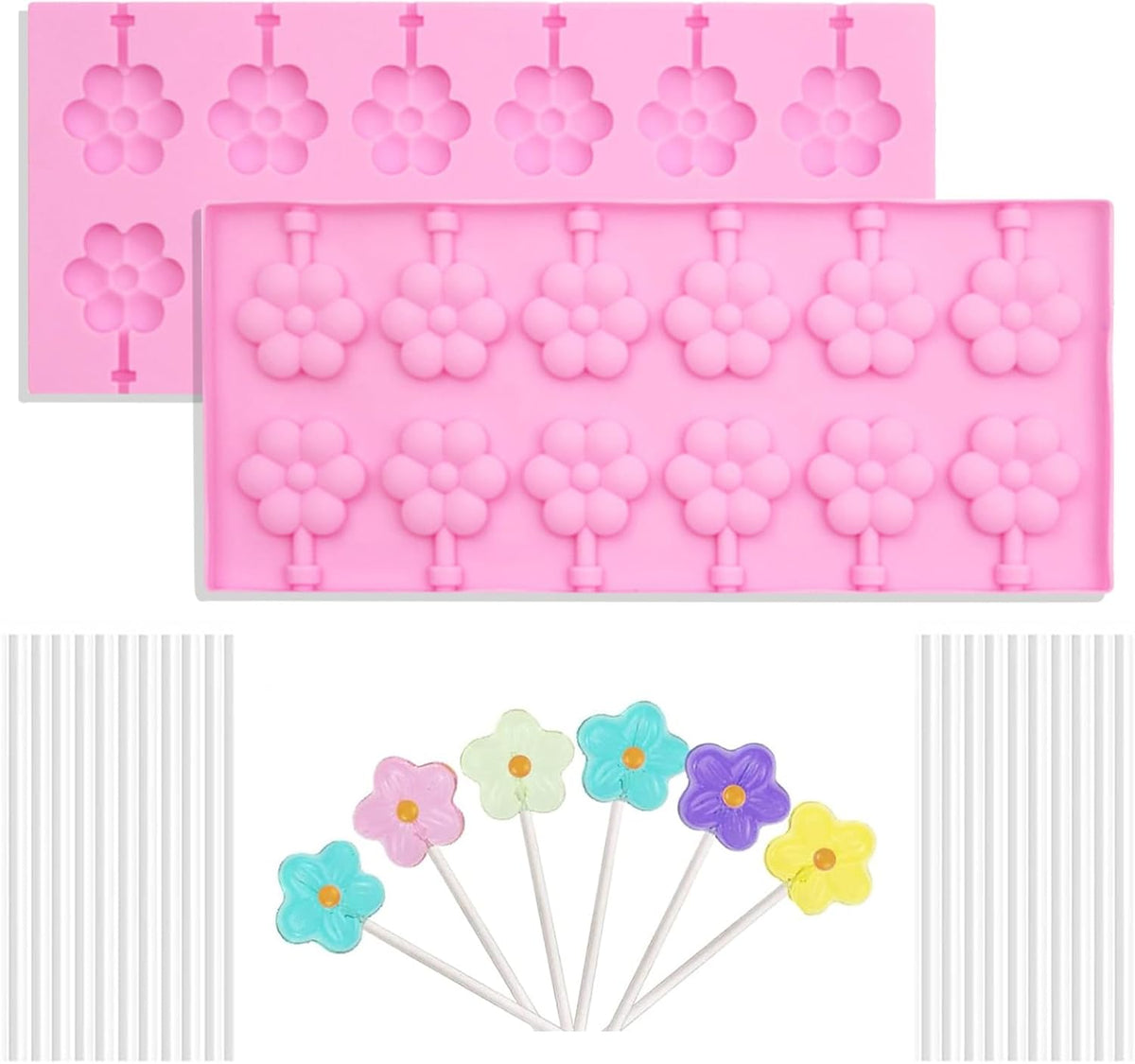 Silicone Lollipop Molds Candy Molds Silicone Sucker Molds Hard Candy Mold & 8 Rounds Nonstick Lollipop Mold With 20 Sticks for Candies,Bread,Jellies,Chocolate,Etc C
