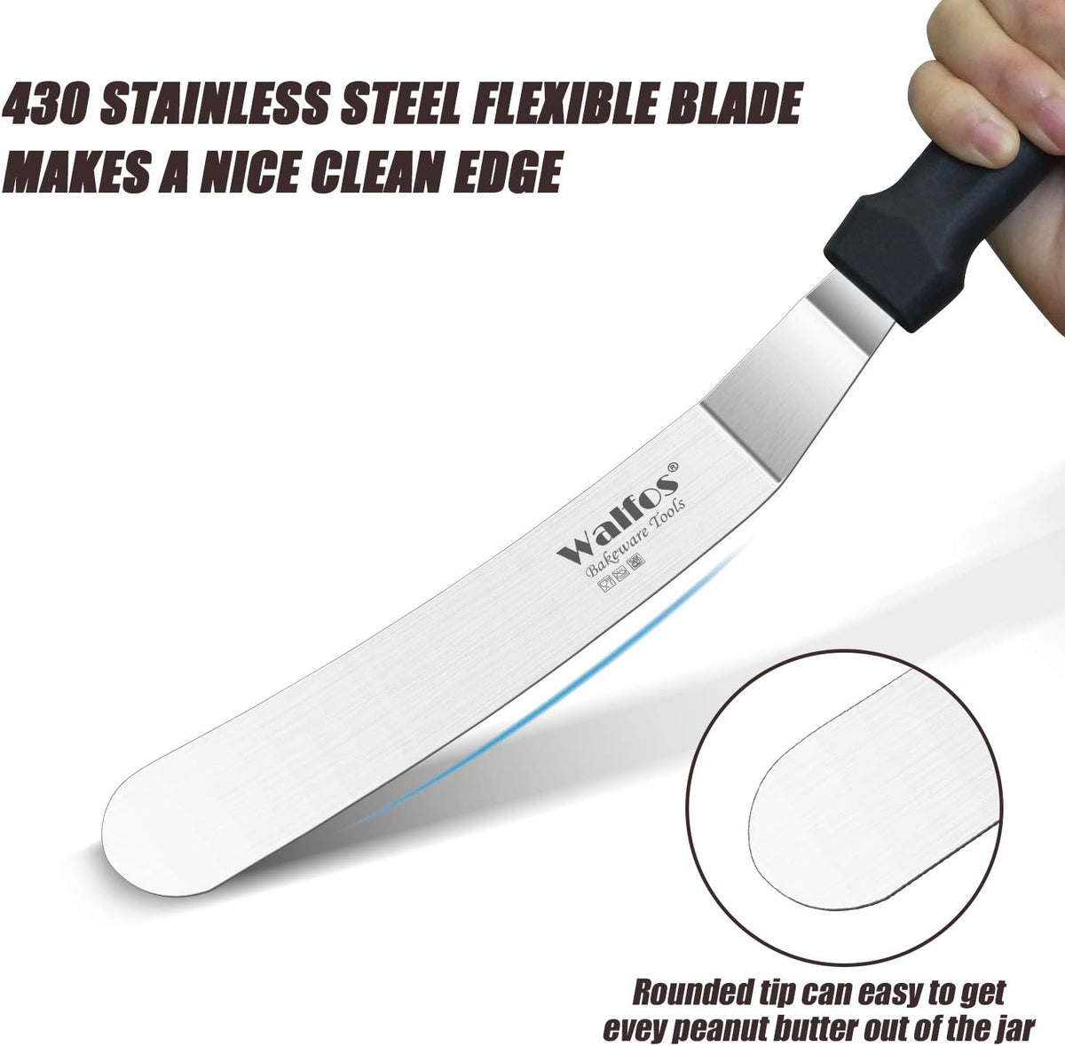 Walfos Icing Spatulas, Stainless Steel Cake Spatula with Sturdy and Durable Handle Cake Decorating Spatula Set of 2 - Multi purpose Use for Home, Kitchen or Bakery (6” & 8”)