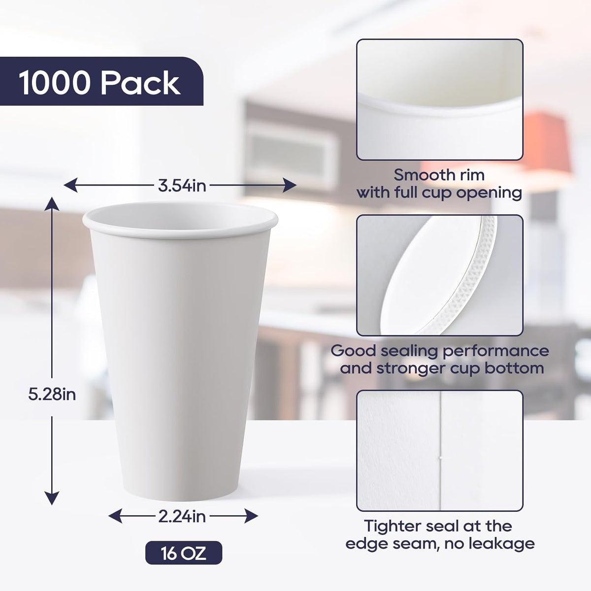 LITOPAK 1000 pack 16 oz Disposable Paper Coffee Cup, Hot Paper Coffee Cups, 16 oz White Paper Cups for Offices, Schools, Shops, Restaurants