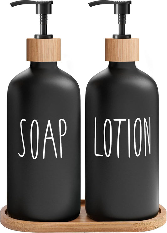 MOMEEMO Black Soap Dispenser Bathroom Set, Hand Soap and Lotion Set Suitable for Bathroom Decor. (Black)