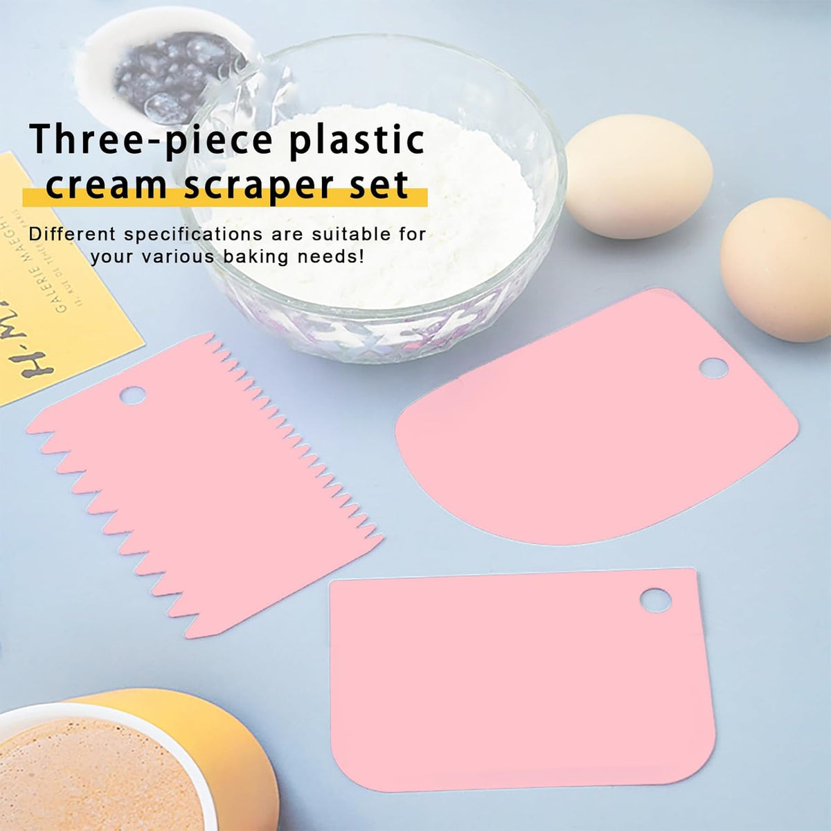 Offset Spatula Set with Pink Cake Scrapers, 3 Pack Angled Frosting Spatulas (6, 8, 10 inch) & 3 Cake Smoother Scrapers, Stainless Steel Icing Spatula for Cake Decorating, Baking & Pastry