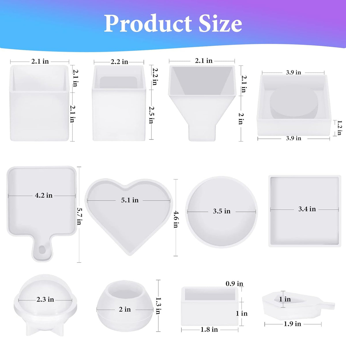 KISREL Resin Molds Kit 12PCS, Epoxy Resin Silicone Molds, Resin Mold Including Cube, Pen Container, Pyramid, Tray, Love, Round, Square, Ball, Flowerpot, Cuboid, Crystal