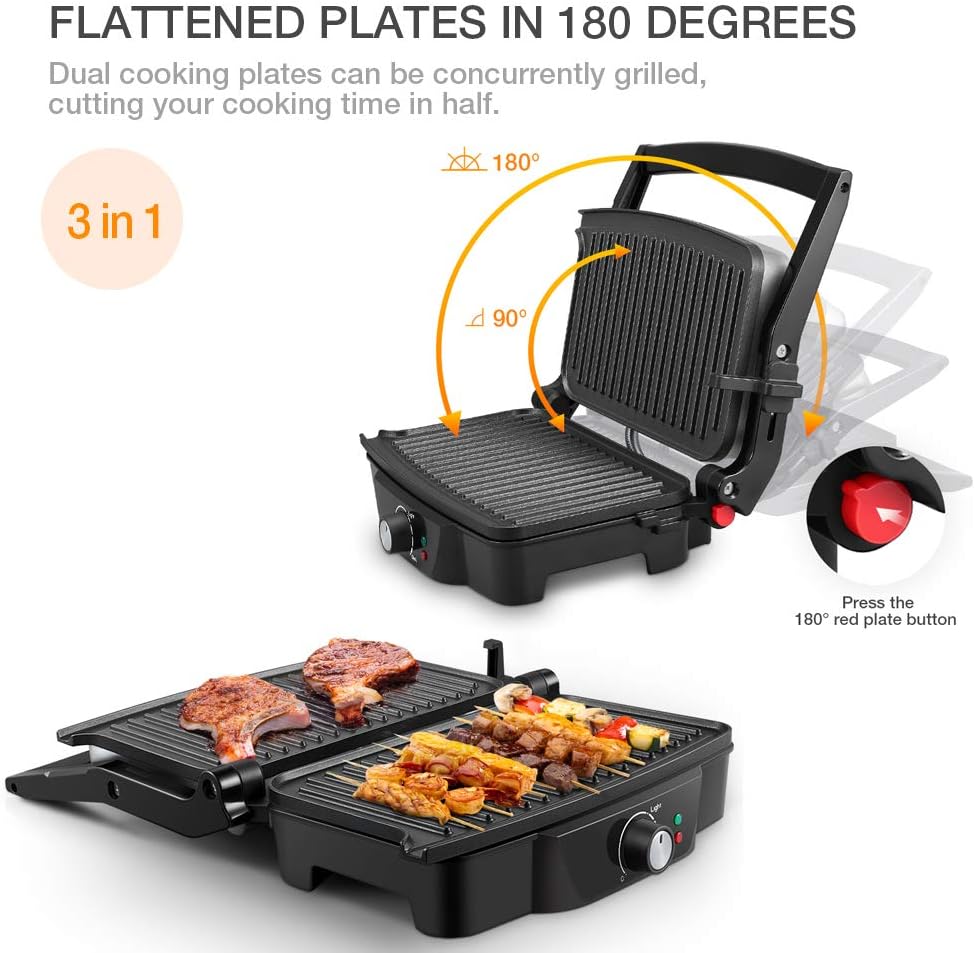 Panini Maker, iSiLER 2 Slice Panini Press Grill, Electric Sandwich Maker Non-Stick Coated Plates, Opens 180 Degrees for Cooking Breakfast Snacks