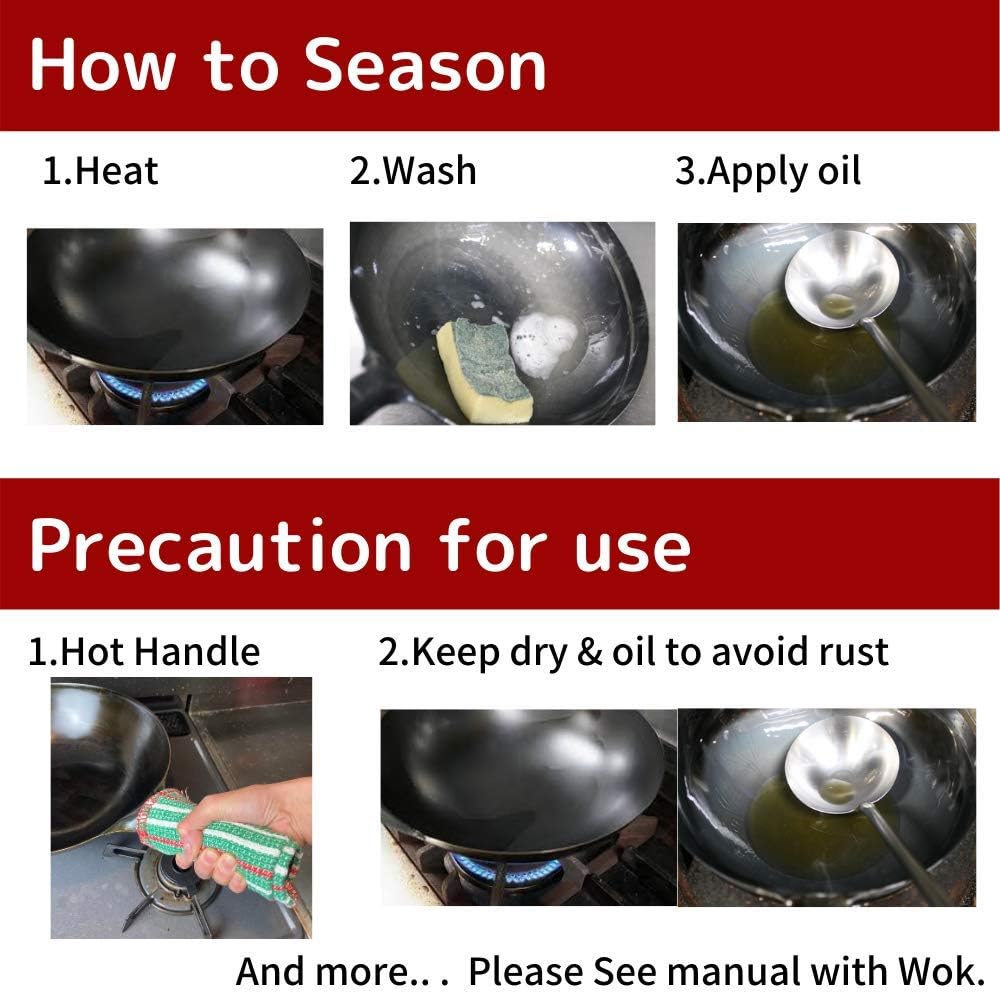 [Made in Japan] SOONEAR KOTE2 Light Weight Carbon Steel Wok 14 1/4" 2.73lb(30% less) Gas Fire Round Bottom Carbon Steel Handle No Rivets