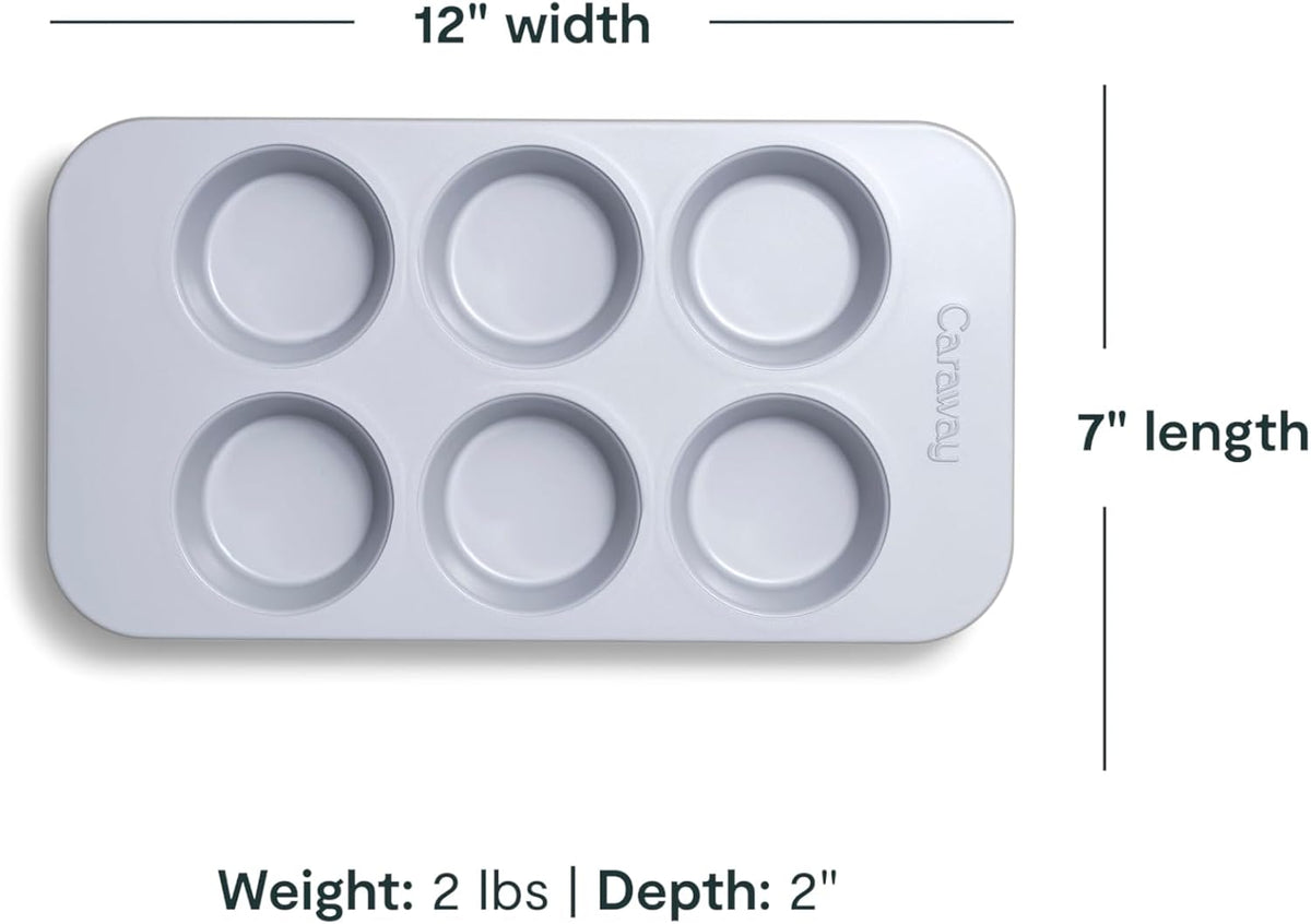 Caraway Nonstick Ceramic 6 Cup Muffin Pan Duo – Non-Toxic, PTFE & PFOA Free – Oven Safe – Aluminized Steel Core – Small Muffin Pan for Baking Cupcakes, Muffins & More - Marigold