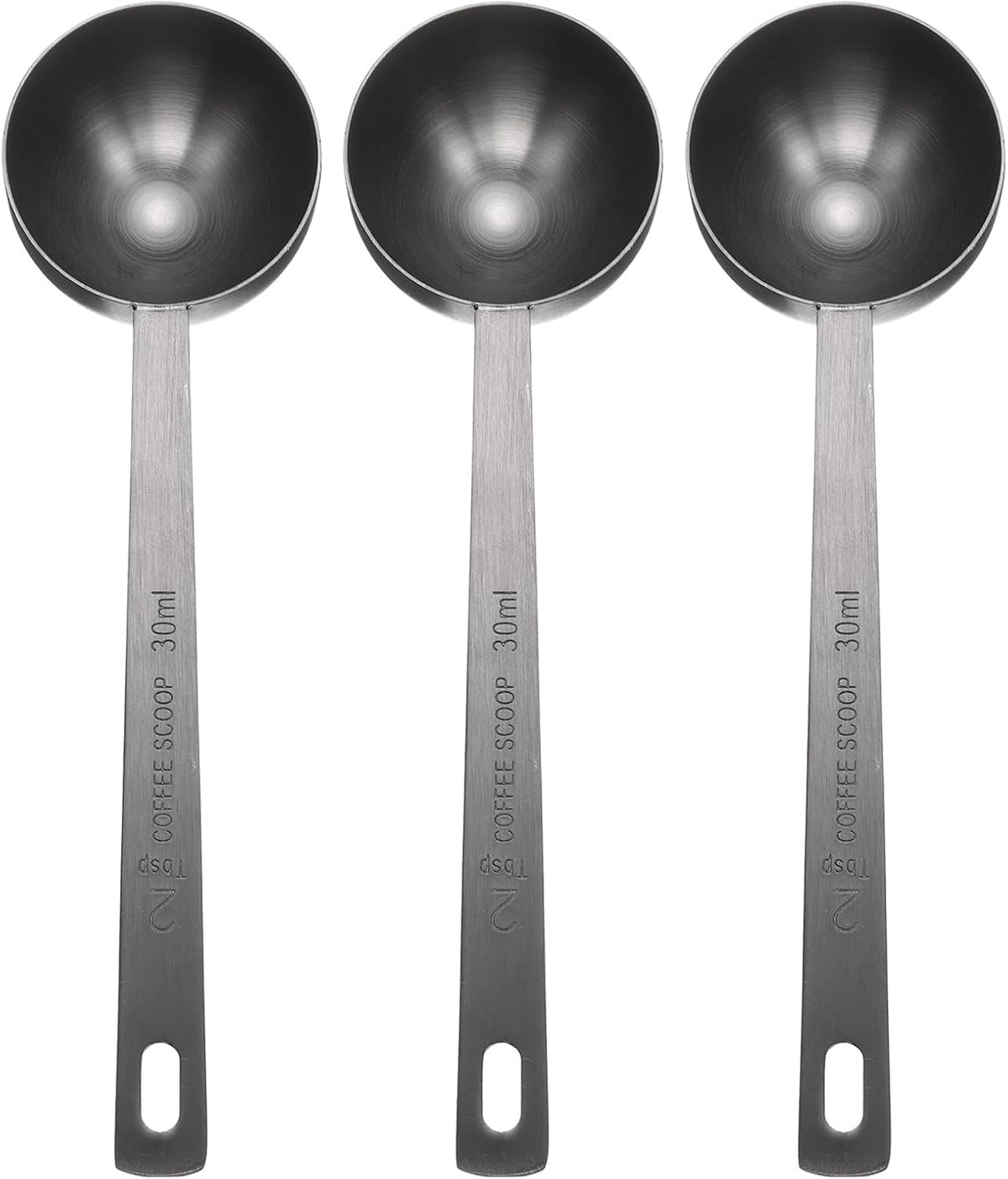 HARFINGTON 3pcs Coffee Scoop Spoon 2tbsp (6tsp, 30ml) 304 Stainless Steel Long Handle Teaspoon/Tablespoon Measuring Spoons Scoops for Tea Sugar Kitchen, Black