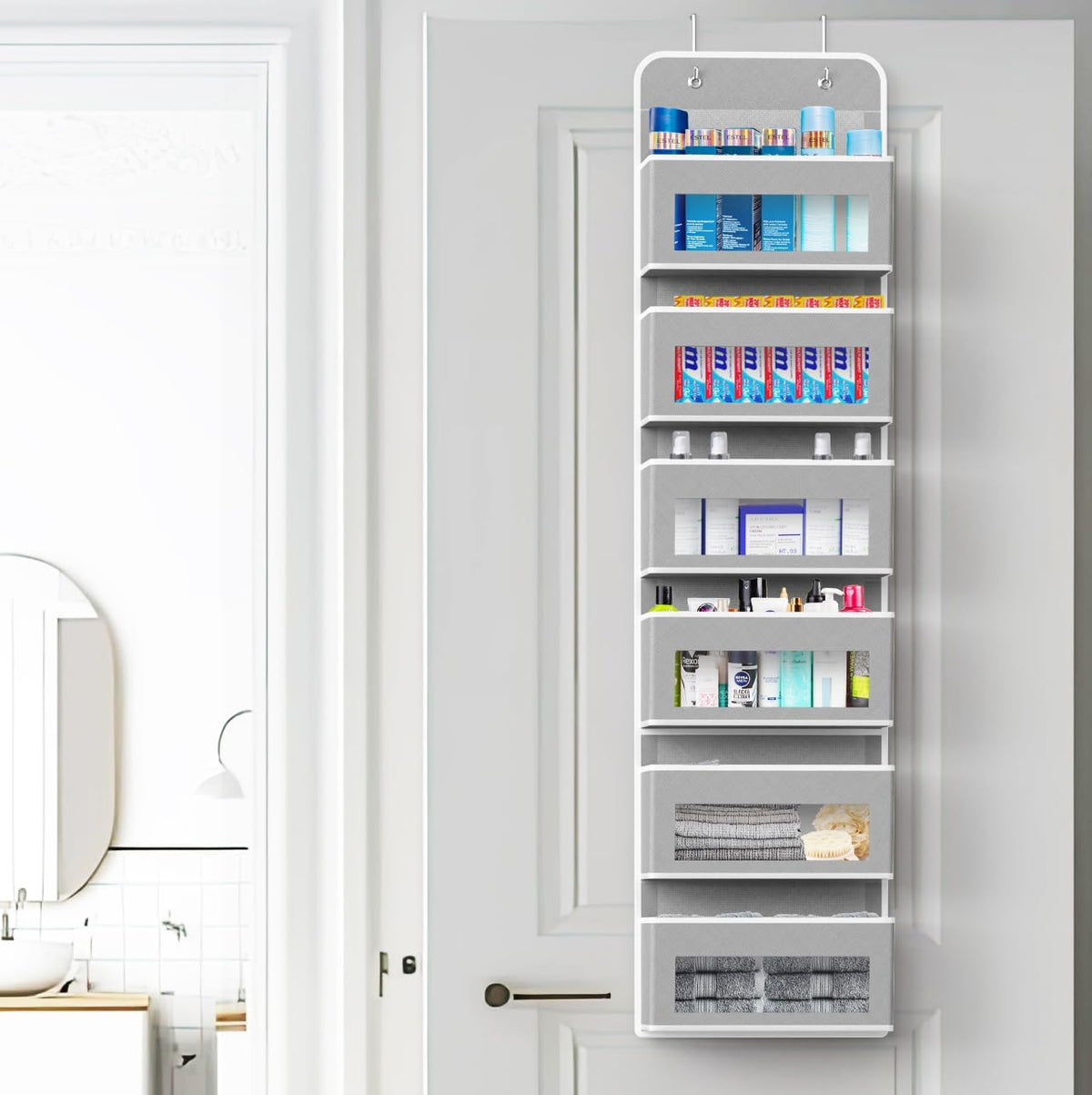 SIMPLE HOUSEWARE 6 Clear Window Pocket Over Closet Door Storage Hanging Organizer for Bedroom, Bathroom, Pantry, Gay