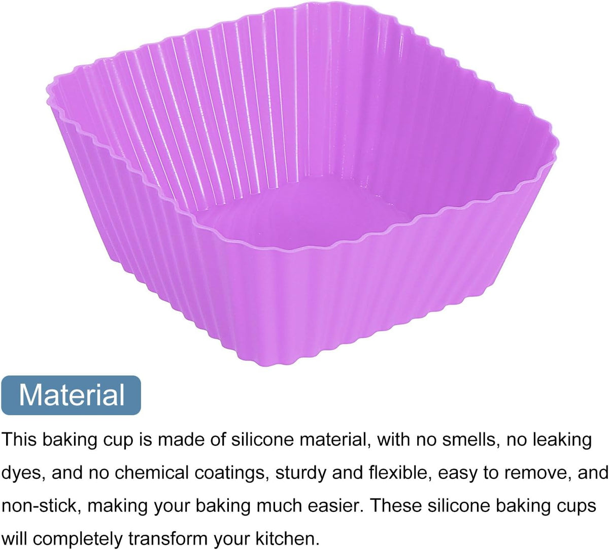 uxcell 18Pcs Silicone Square Baking Cups, Purple, Reusable, for Birthday Parties & Celebratory Events