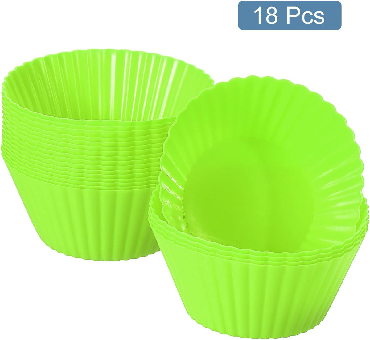 uxcell 18Pcs Silicone Cupcake Liners, Non-Stick Baking Cups, for Cooking Eggs, Baking Muffins and Make a Cake(Green)