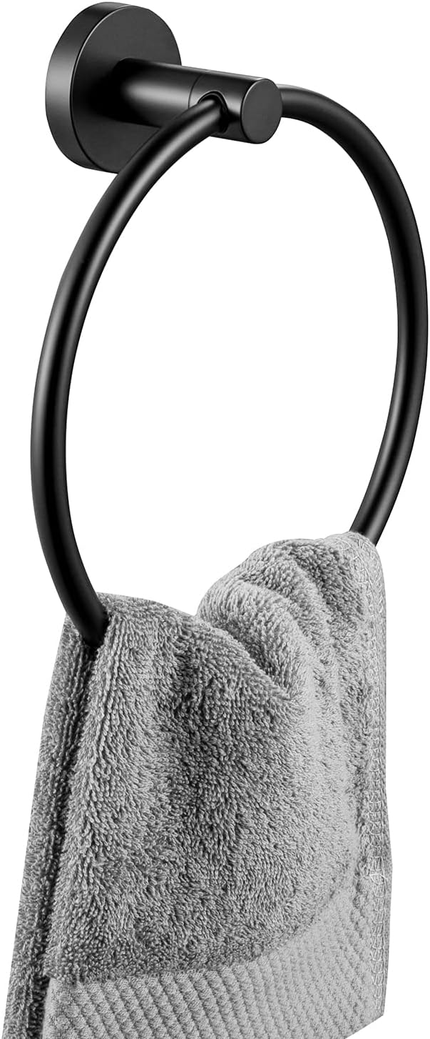 KES Matte Black Towel Ring Hand Towel Holder for Bathroom, Kitchen Bath Towel Holder Hangers Heavy Duty Storage Round Wall Mount SUS 304 Stainless Steel, A2180DG-BK