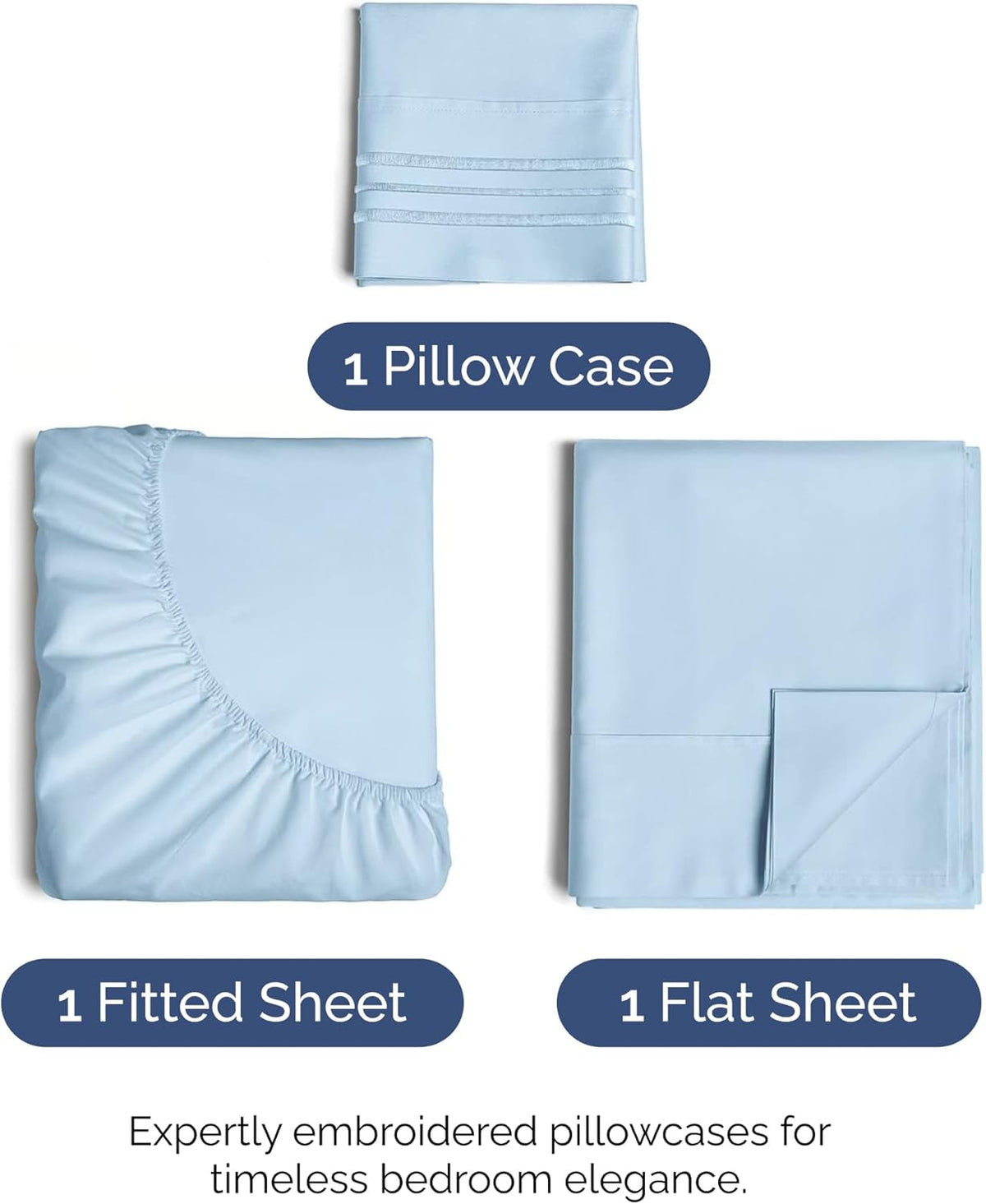 Twin XL Size 3 Piece Sheet Set - Comfy Breathable & Cooling Bed Sheets Set - Hotel Luxury Bedding for Women, Men, Kids, Teens, Boys & Girls - Deep Pockets, Soft, Wrinkle Free - Oeko-Tex - Light Blue