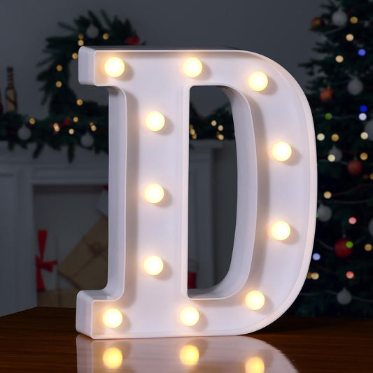 Foaky LED Letter Lights Sign Marquee Light Up Letters Sign for Night Light Wedding/Birthday Party Battery Powered Christmas Lamp Home Bar Decoration(D)