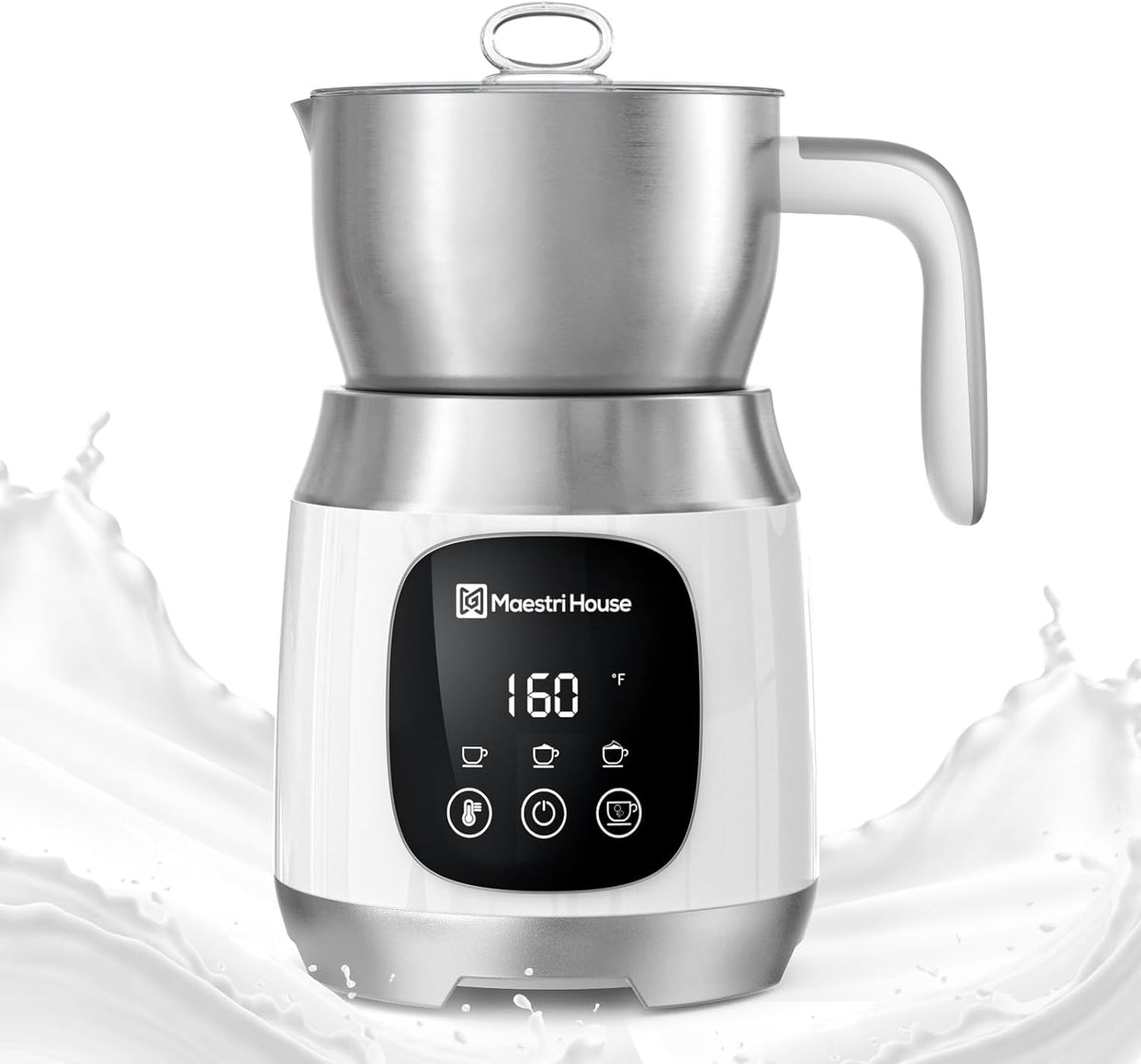 Maestri House Milk Frother, 21OZ Variable Temp and Froth Thickness Milk Frother and Steamer, Smart Touch Control Milk Warmer, Dishwasher Safe, Memory Function for Latte Cappuccino Hot Chocolate