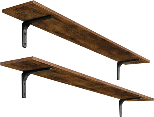 DINZI LVJ Long Wall Shelves, 55.1Inch Wall Mounted Shelves Set of 2, Extra Large Floating Storage Ledges with Sturdy Metal Brackets for Living Room, Bathroom, Bedroom, Kitchen, Rustic Brown