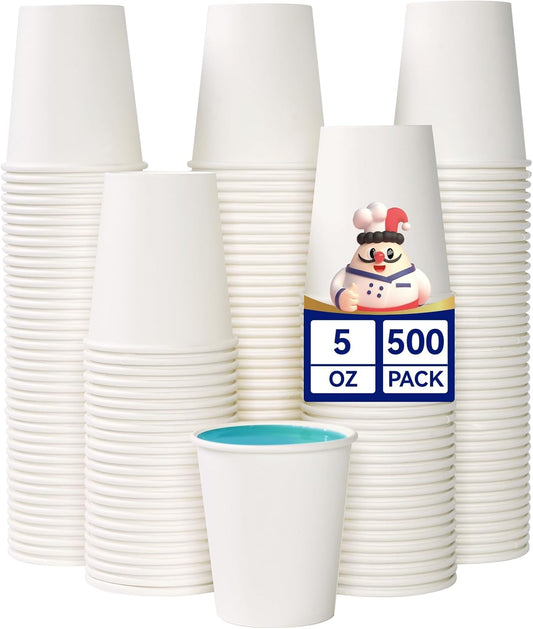 JOLLY CHEF 500 Count 5 oz Paper Cups, Disposable Bathroom Mouthwash White Drinking Cups for Home, Office, School, Store Use
