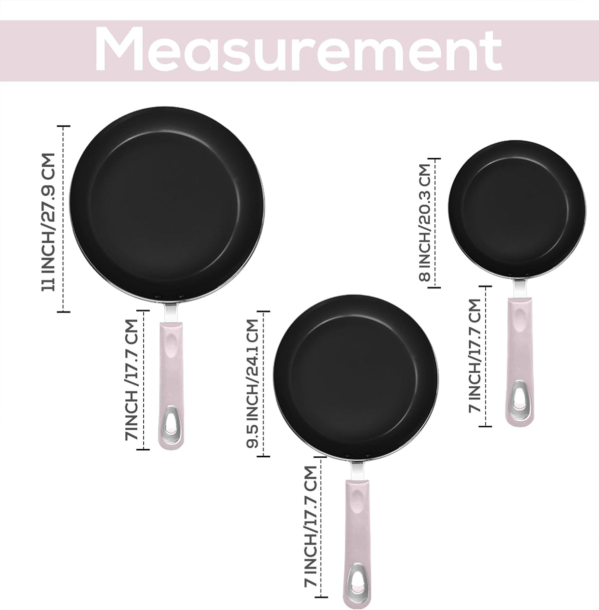 Utopia Kitchen Nonstick Cookware 3 Piece Set, Non-Stick Frying Pans with Induction Bottom, 8, 9.5 & 11 Inches Frying Pans with Bakelite Handles, PFOA Free, Purple & Black