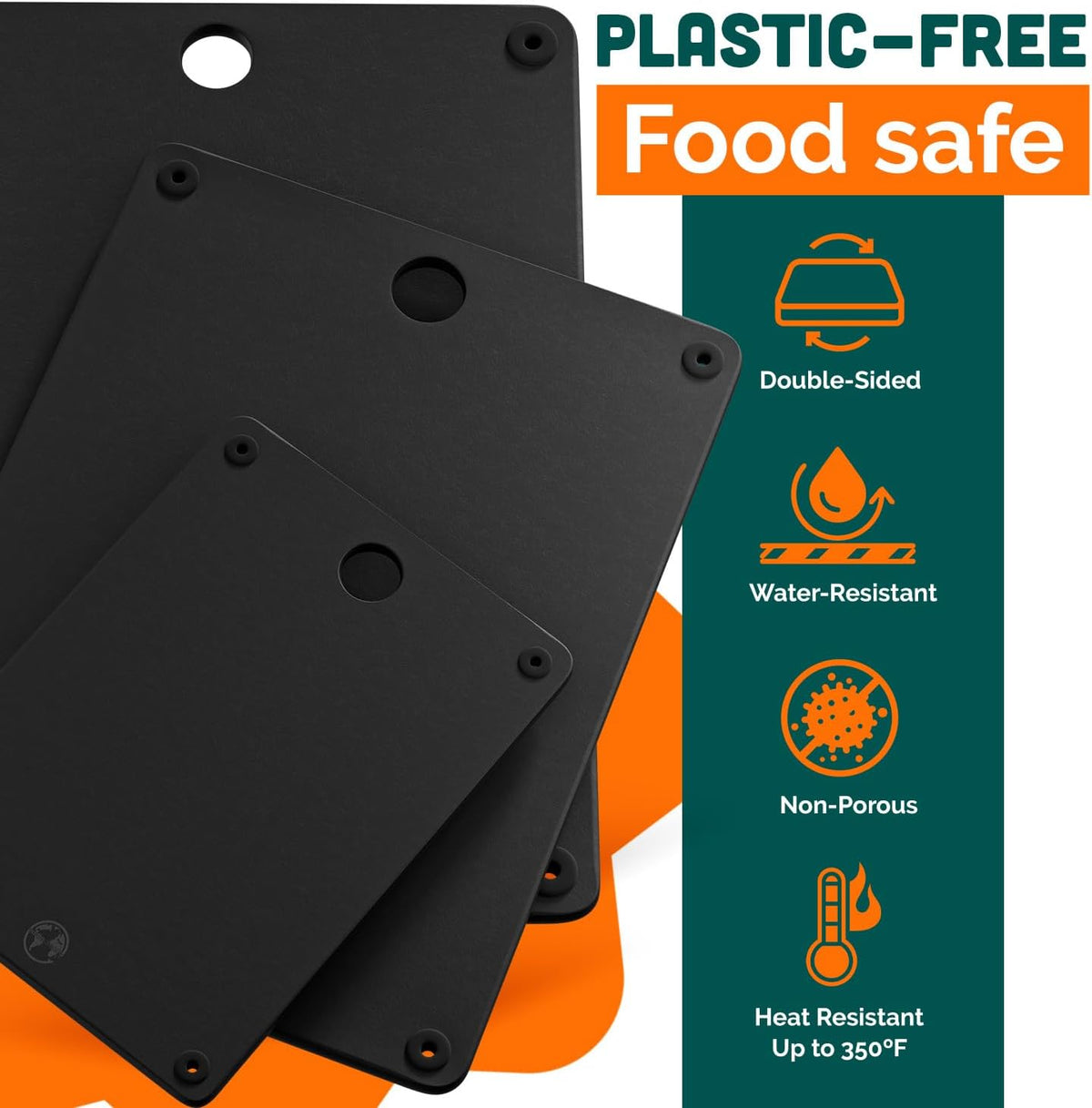 Earth’s Dreams Wood Cutting Board Set 3-Piece: Small, Large & Extra Large - Charcuterie Board, Non-Plastic, Non-Toxic, Heavy-Duty, Dishwasher Safe (Black)