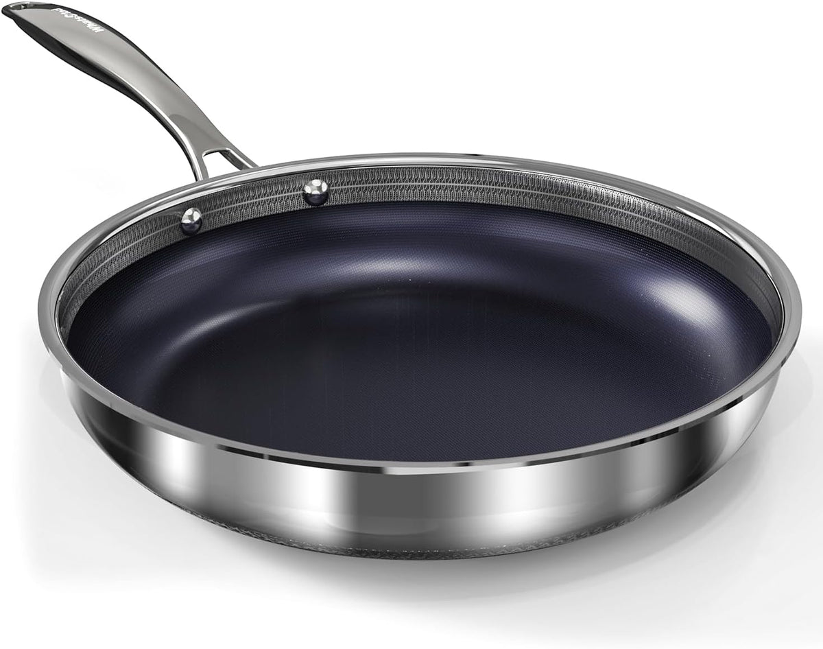 10" Hybrid Ceramic Nonstick Frying Pan, 3-Ply Stainless Steel Skillet, 2-Layer Coating, PFAS & PTFE Free, 9H Hardness & Corrosion Resistance, Dishwasher Safe, Induction Compatible-Dark Blue
