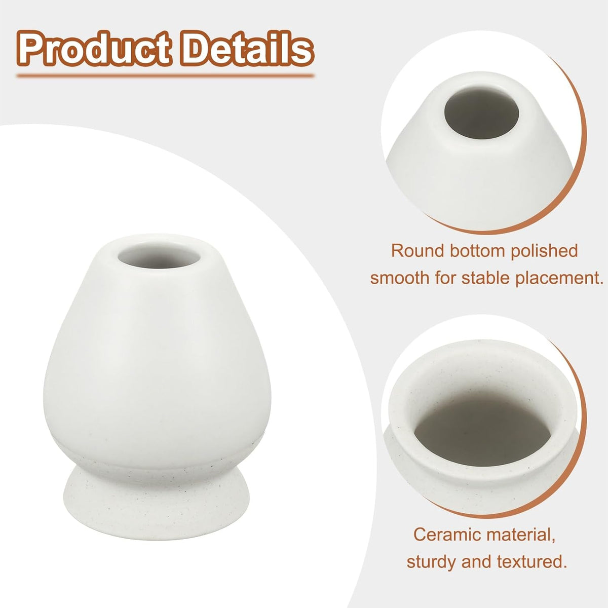 HARFINGTON Ceramic Chasen Stand 70mm Matcha Whisk Holder Teas Set Whisks Stand Traditional Matcha Tea Chasen Holder Tea Set Accessories for Tea Tasting, Beige/White