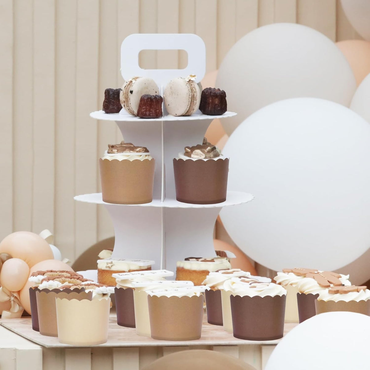 Whaline 120Pcs Brown Paper Baking Cups Scalloped Edge Cupcake Wrappers Gradient Brown Cupcake Muffin Cases for Wedding Birthday Baby Shower, 3 Colors