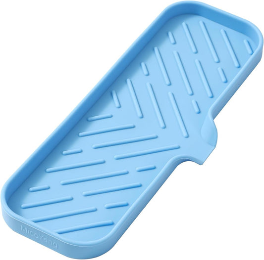 Silicone Bathroom Soap Dishes with Drain Spout-Bathroom and Kitchen Sink Organizer,Sponge Holder,Dish Soap Tray,Perfect for Dispenser,Scrubber,Bottle on Sink or Counter-Light Blue 12"×4"