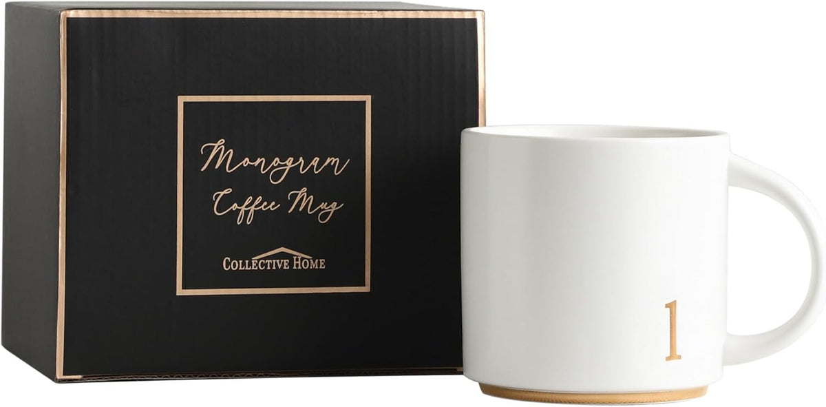 COLLECTIVE HOME - Monogram Ceramic Mugs, 15 oz Golden Initial Coffee Cups, Elegant Alphabet Tea Mugs, Elegant Personalized Mug with Gift Box, Luxurious Cups for Office and Home (l)