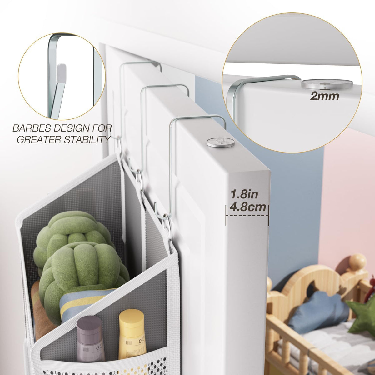 Over the Door Organizer with 5 Front & 10 Mesh Side Pockets, 50LB Capacity Extra Large Hanging Storage Organizer Multi-Room Space-Saving Design with 3 Sturdy Hook for Closet, Bathroom, Kitchen, Pantry
