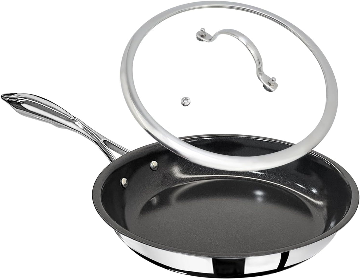10" Nonstick Ceramic Frying Pan with Lid - PFOA & PTFE-Free, Oven & Broiler-Safe - Thick 2.5mm Four-Layer Construction, Anti-Scalding Handle for All Stovetops (Induction/Gas etc)