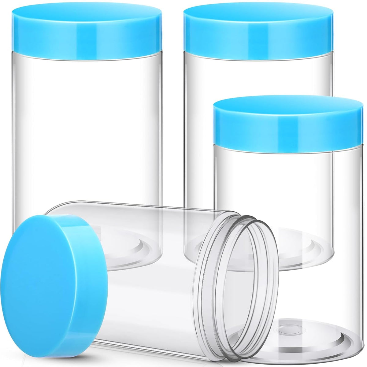 Patelai 4 Pieces Round Wide-mouth Leak Proof Plastic Container Jars with Lids for Travel Storage Makeup Beauty Products Face Creams Oils Salves Ointments DIY Making(12 Ounce,Blue)