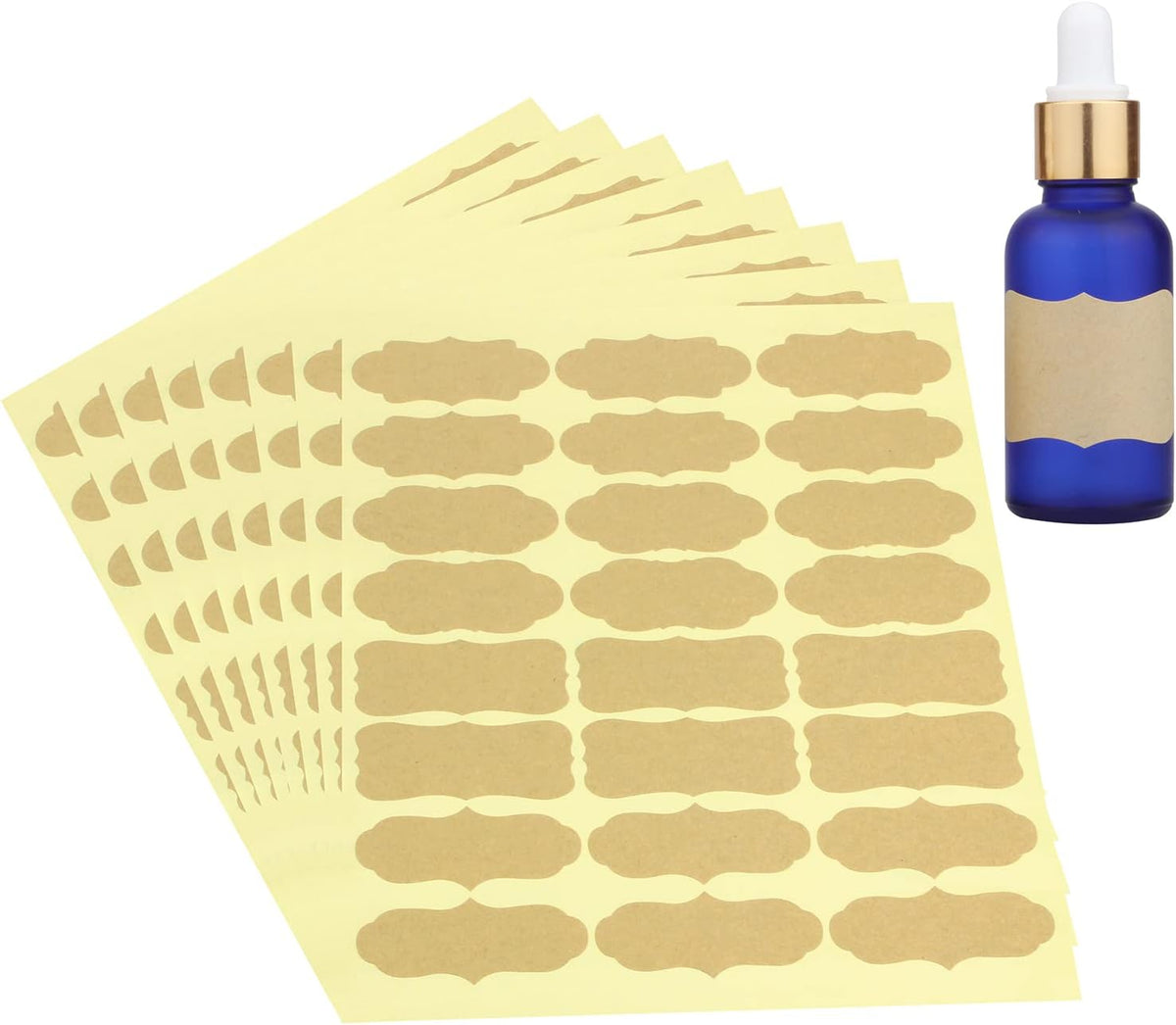 Wisdompro Fancy Shape Kraft Label Stickers, Self Adhesive Gift Tag Stickers Blank Writable Labels for Essential Oil Bottles, Jars, Food Containers (192 Pcs, Large)