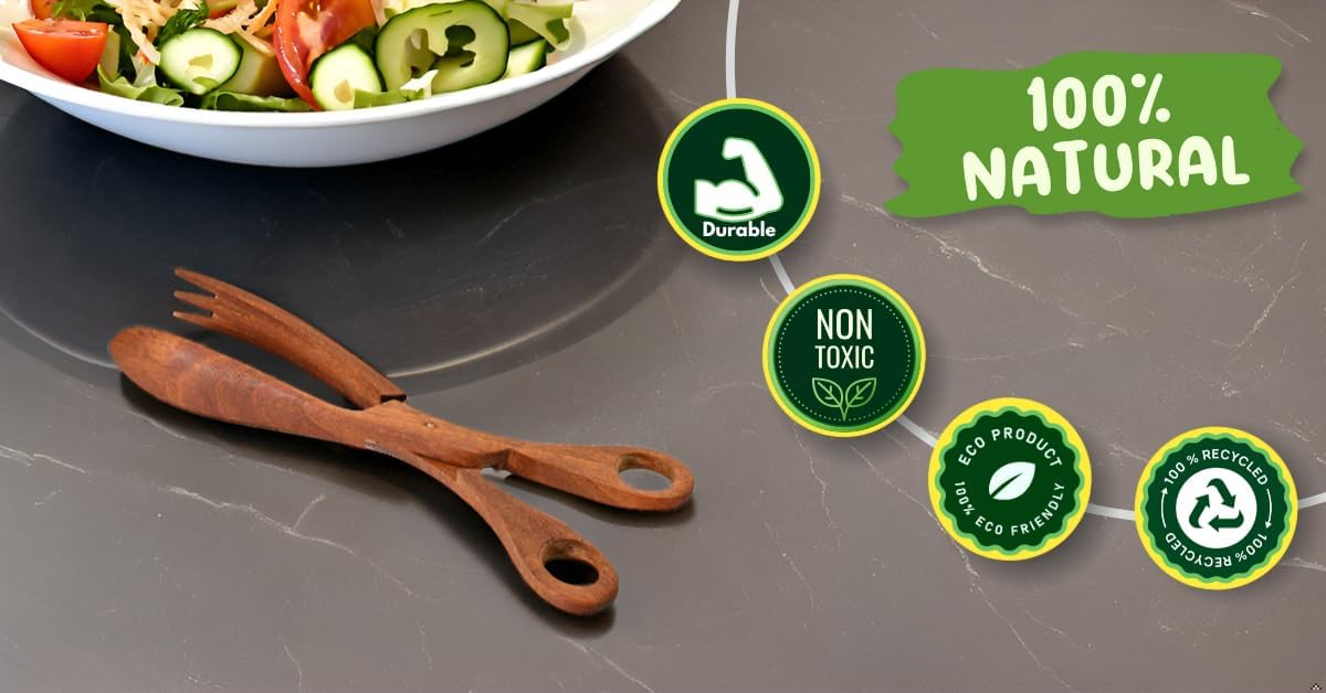 AeraVida Stylish Hand Carved Salad or Bread Palm Wood Scissor Tongs | Elegant Wooden Kitchen Utensils for Serving | Handcrafted Palm Wood Tongs