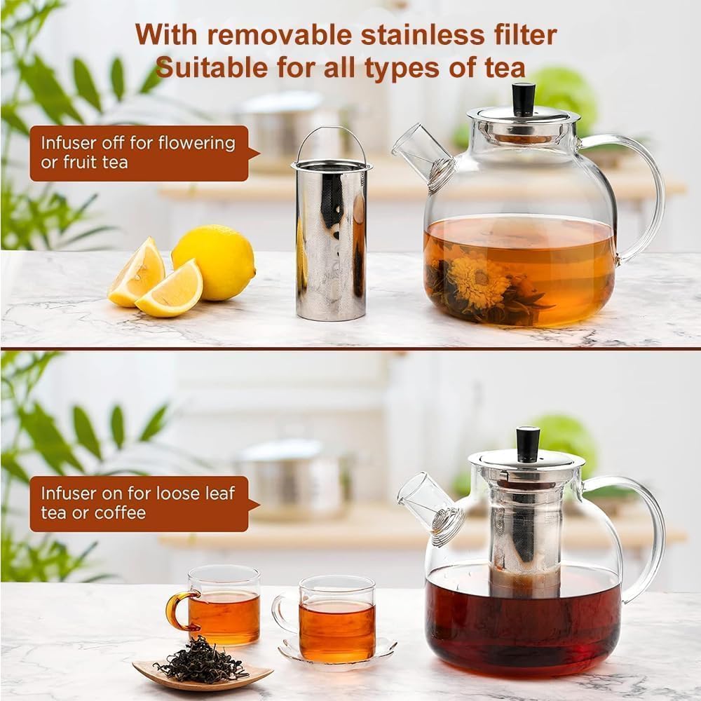 Glass Teapot with Removable Infuser,Ehugos 800ml (27OZ) Stovetop Safe Small Tea Pot, Blooming and Loose Leaf Hand Crafted Kettle for Women and Adult with Stainless Infuser
