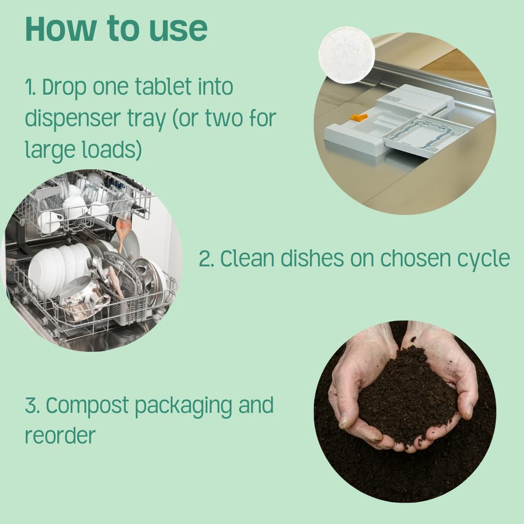 Dishwasher Tablets (80 Count, 2 Packs): Fragrance-Free, PVA-Free, Compostable Packaging, Leaping Bunny Certified, Powerful Cleaning, Eco-Friendly & Cruelty-Free, Women-Owned Business