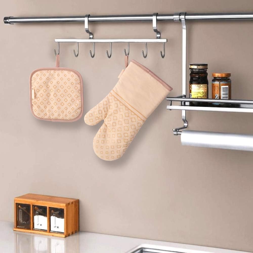 Set of 4 Oven Mitts and Pot Holders, 482 F Heat Resistant Hot Plate Moving Non-Slip Gloves for BBQ, Grill, Baking, Cooking, Oven, Microwave (Beige)