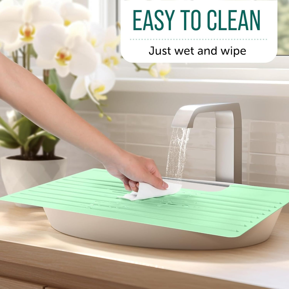 Maplefield Bathroom Sink Cover for Counter Space, Heat Resistant Silicone Sink Mat for Your Beauty Routine, Small Bathroom Space Saver Sink Cover for Makeup (Mint Large, 22 x 2 x 2 Inches)