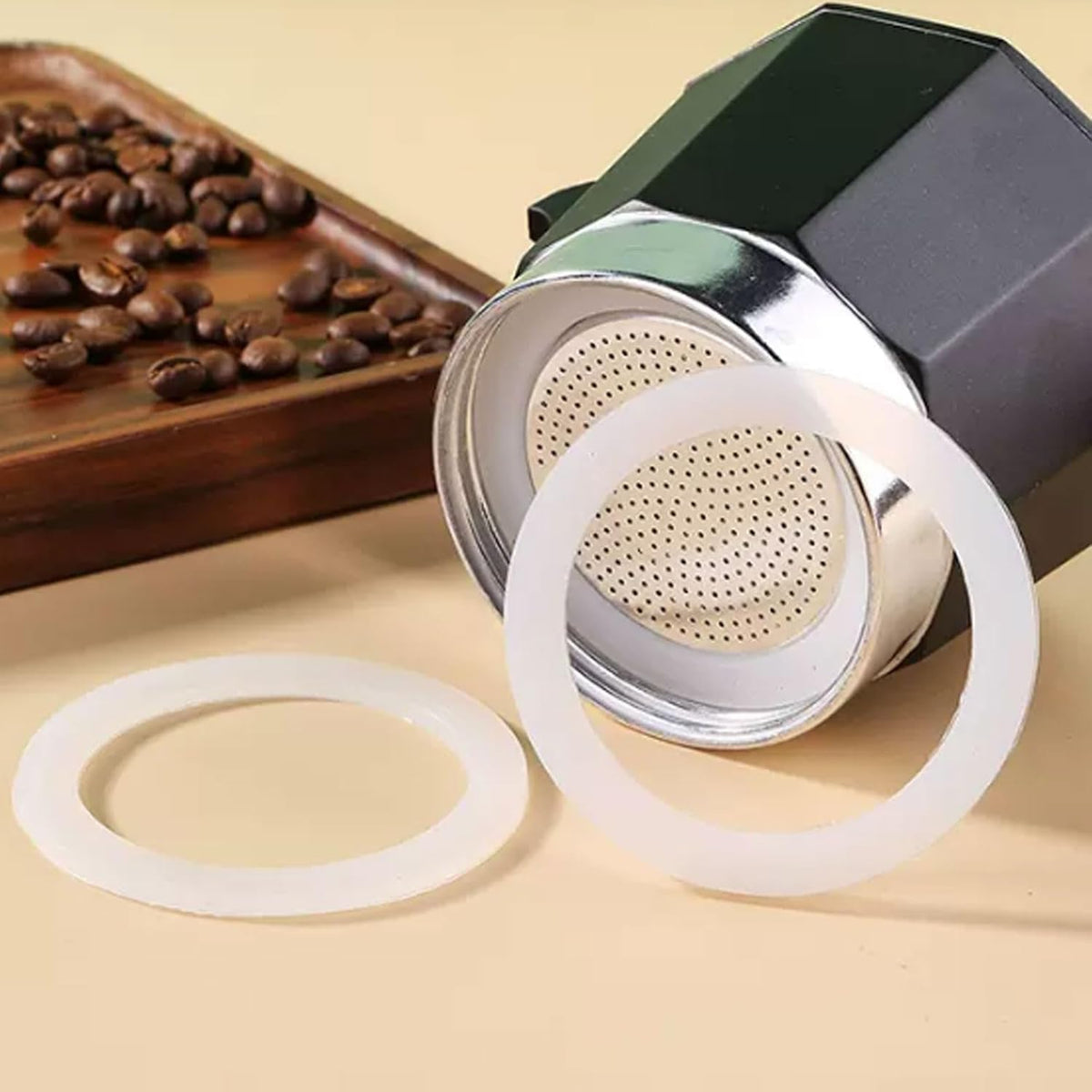 2 Pcs Filter with 3 Pcs Silicone Gasket Seals for 2 Cup Stovetop Espresso Coffee Maker Replacement Parts for DITOSH Aluminium Moka Pot