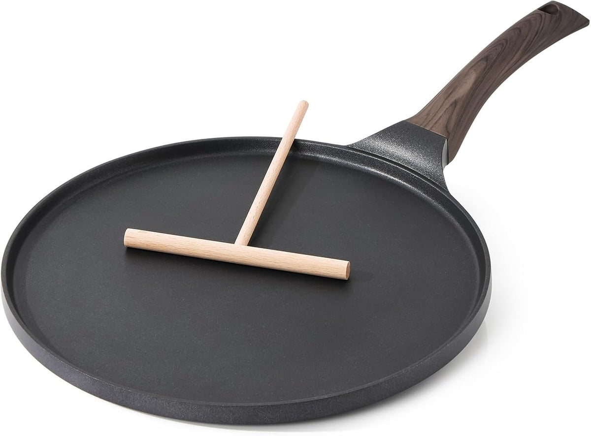 SENSARTE Nonstick Crepe Pan, Swiss Granite Coating Dosa Pan Pancake Flat Skillet Tawa Griddle 12-Inch with Stay-Cool Handle, Induction Compatible (Black)