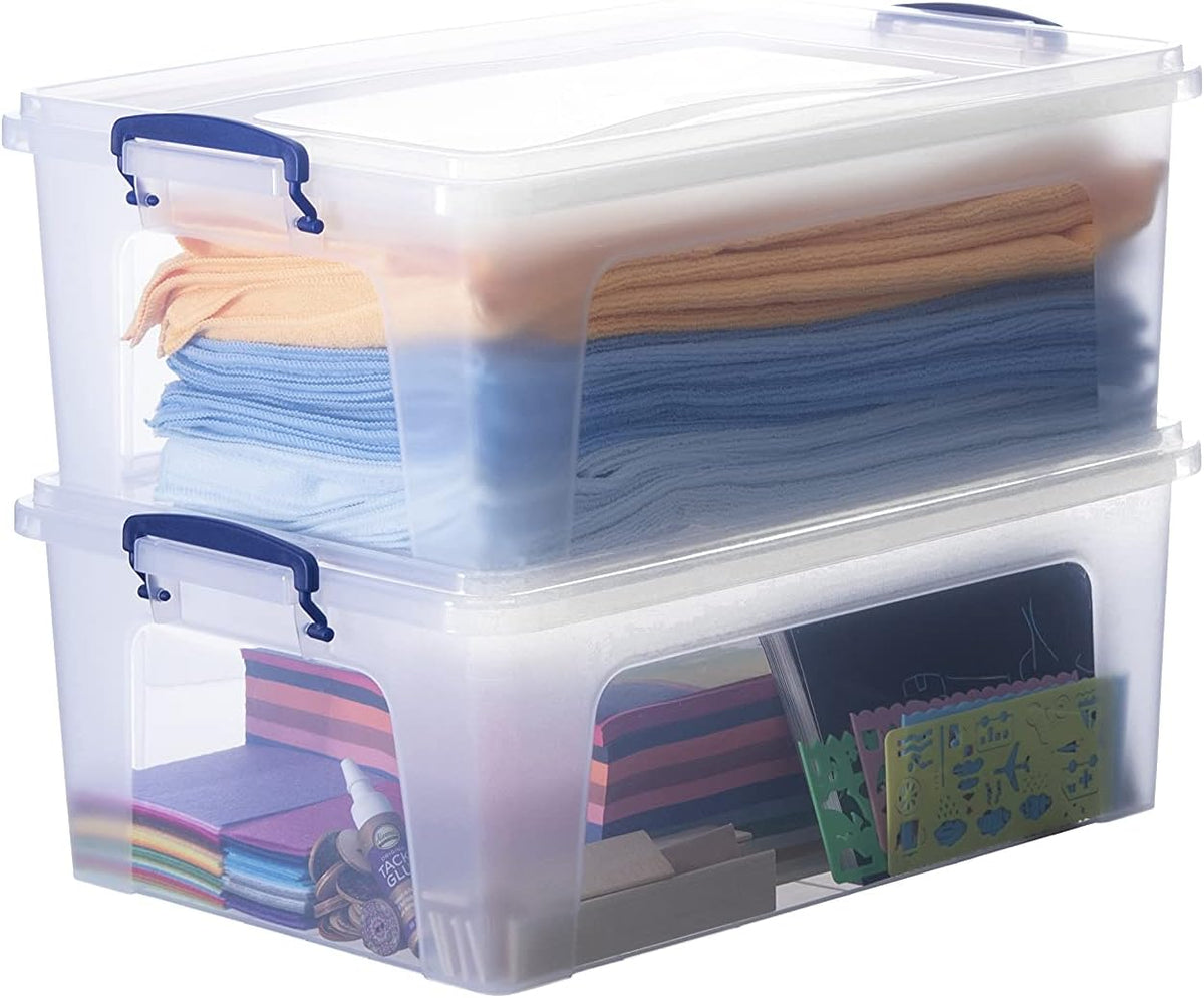 Superio Storage Bins with Lids, Clear Plastic Containers for Organizing, Stackable Totes, BPA Free, Odor Free, Organizer Boxes for Home, and Dorm (2 Pack, 22.7 Qt)